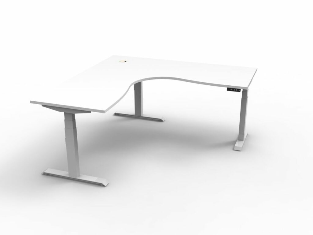 Sit Stand Desk: Boost+ Corner Workstation - Natural White Top & Black Satin Frame