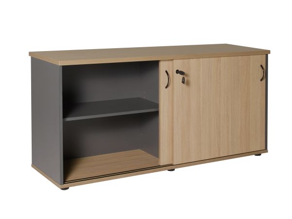 This is an image of Worker Credenza a compact lockable unit with sliding doors and adjustable shelves