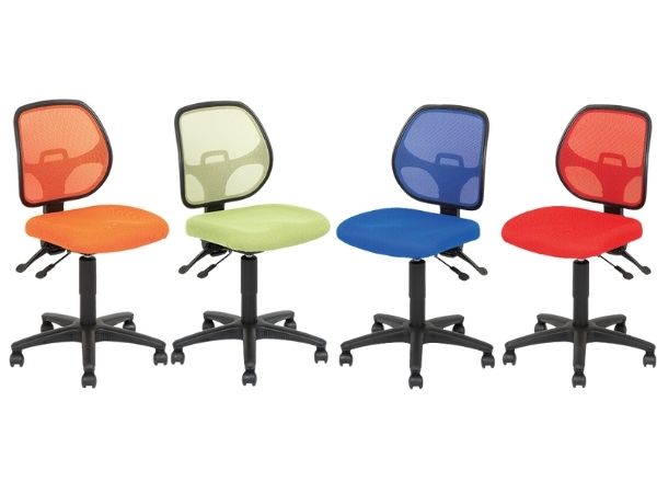 Photo of Diablo Duo Chairs in four colours, Orange, Green, Blue & Red. Great chairs for a kids study space.