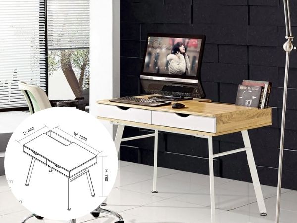 Photo of the Houston Desk with dimensions, simple and stylish design.