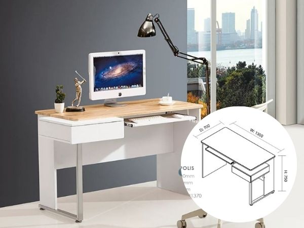 Photo of the Minneapolis Desk with dimensions, a great way to add a touch of Personalisation.