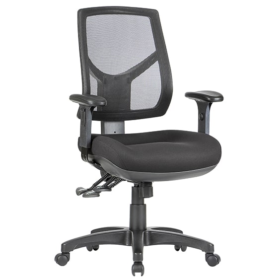 A HINO-C ergonomic chair in a workspace setting, showcasing its adjustable armrests and mesh back for maximum comfort during long workdays.