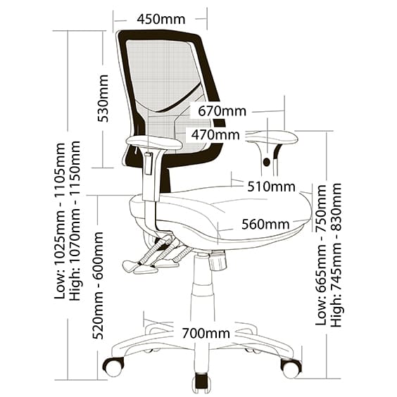 A Hino -C chair with its dimensions