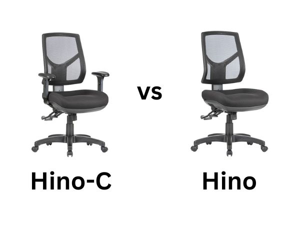 A side-by-side comparison of the HINO and HINO-C chairs, highlighting the difference in armrests.