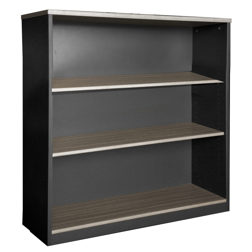 Compact three-shelf bookcase in the Urban Melamine Range with adjustable shelving and two-tone finish.