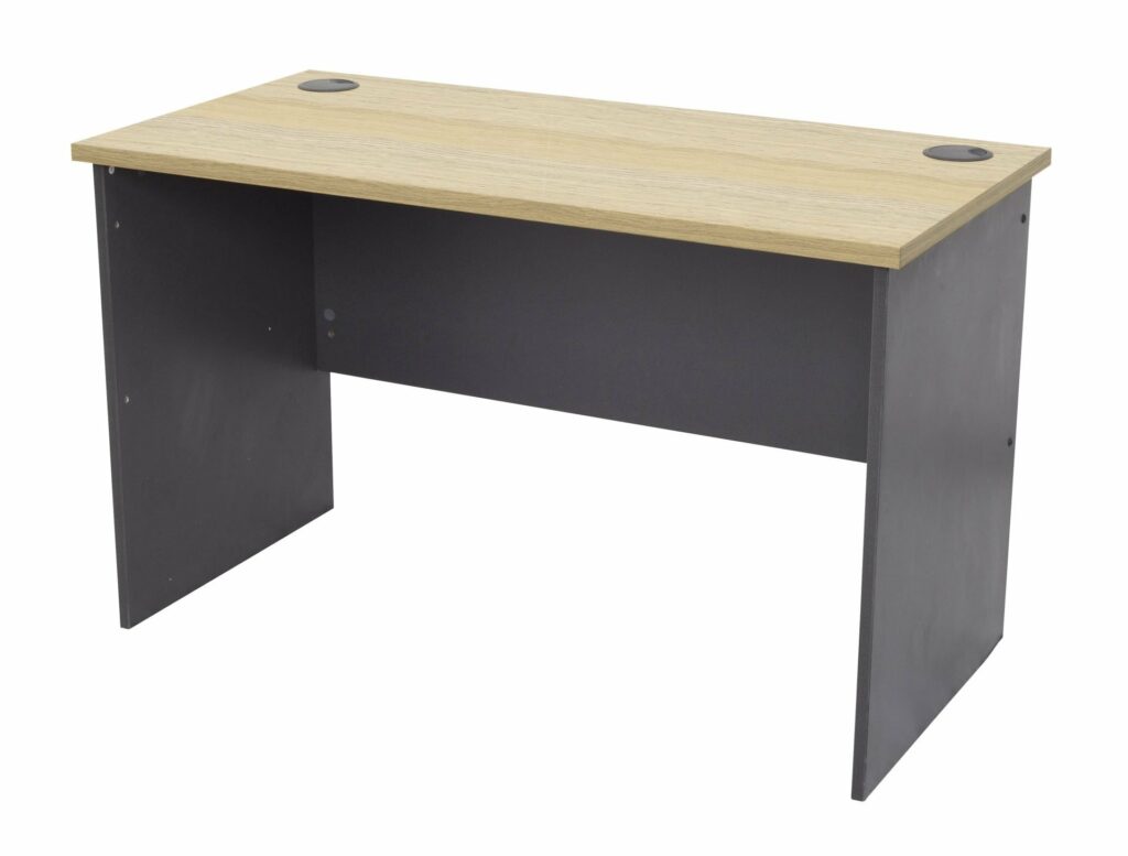 Rapid Worker Slab End Desk - Natural Oak top with Ironstone base - durable melamine office desk in Bunbury.