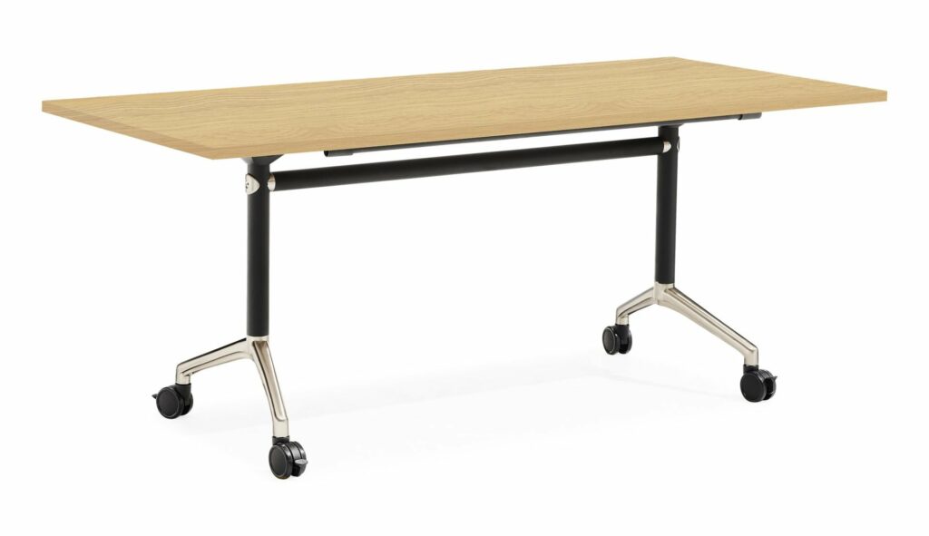 Typhoon Flip Top Table – Beech top with black frame and polished aluminium feet – durable folding table available from Vogue Office Furniture Bunbury.