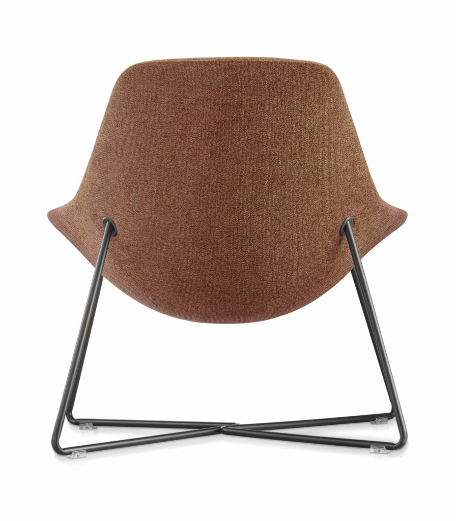 Lutie Cross Lounge Chair – front perspective – minimalist comfort seating with black cross base, available from Vogue Office Furniture Bunbury.