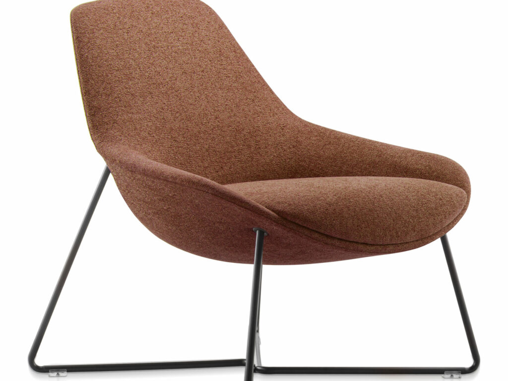 Lutie Cross Lounge Chair – Rust fabric front view – stylish breakout chair with curved ergonomic seat, available from Vogue Office Furniture Bunbury.