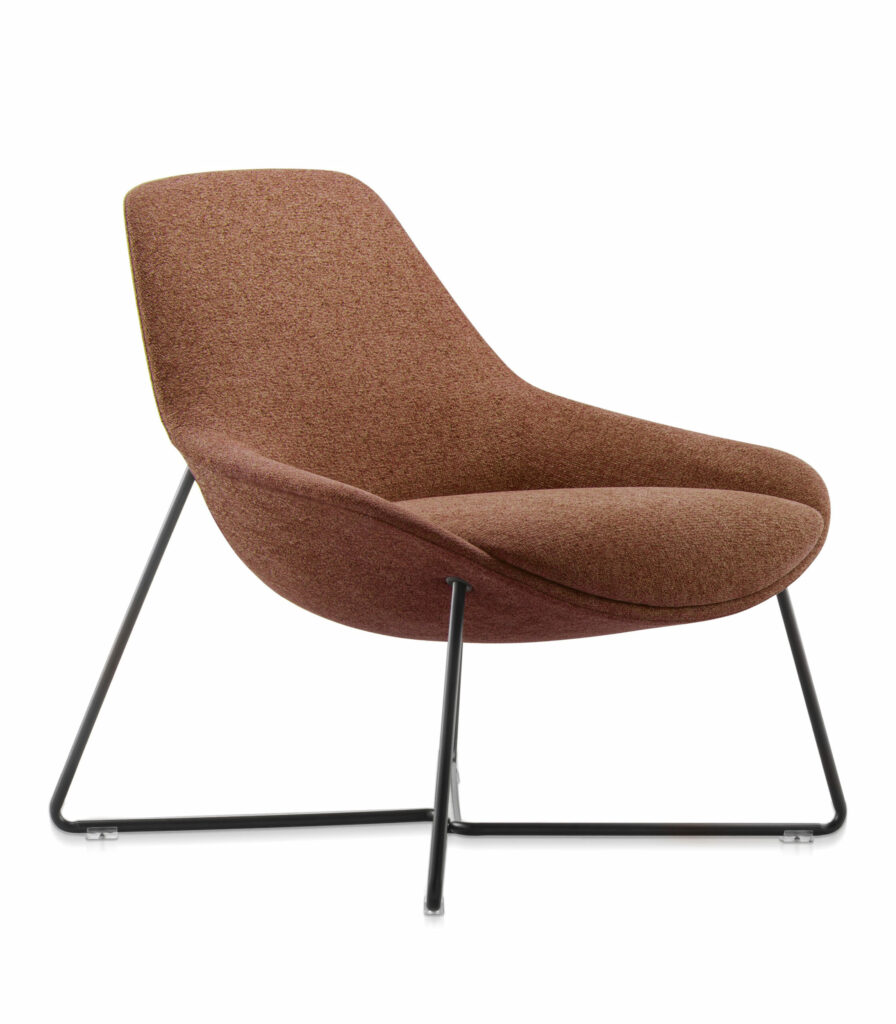 Lutie Cross Lounge Chair – Rust fabric front view – stylish breakout chair with curved ergonomic seat, available from Vogue Office Furniture Bunbury.