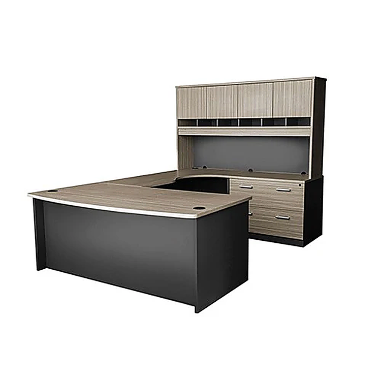 Executive workstation from the Urban Melamine Range in Tawny Line Wood and Fossil Grey finish.