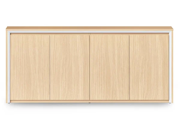 Front view of the Casa Swing Door Cupboard with four swing doors and natural oak exterior, supplied by Vogue Office Furniture Bunbury.