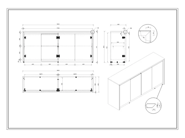 Line drawing showing dimensions and internal layout of the Casa Swing Door Cupboard, provided by Vogue Office Furniture Bunbury.